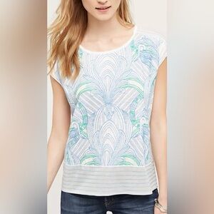 Anthropology Short Sleeve Printed Tee in Light Blue and Mint